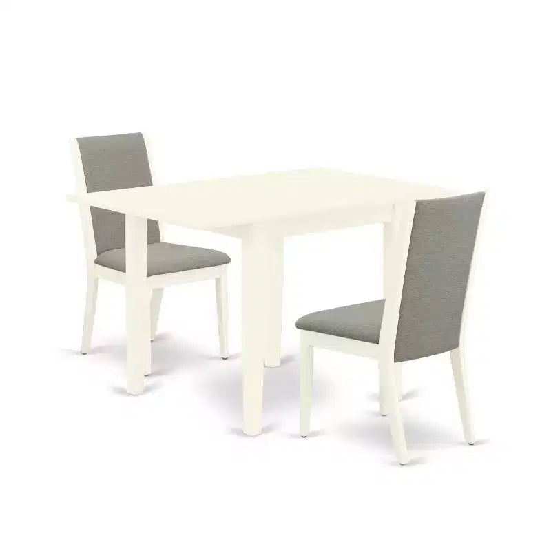 HomeStock 3-Pc Linen White Finish Rectangular Solid Wood Top With Dropleaf Dining Table Set