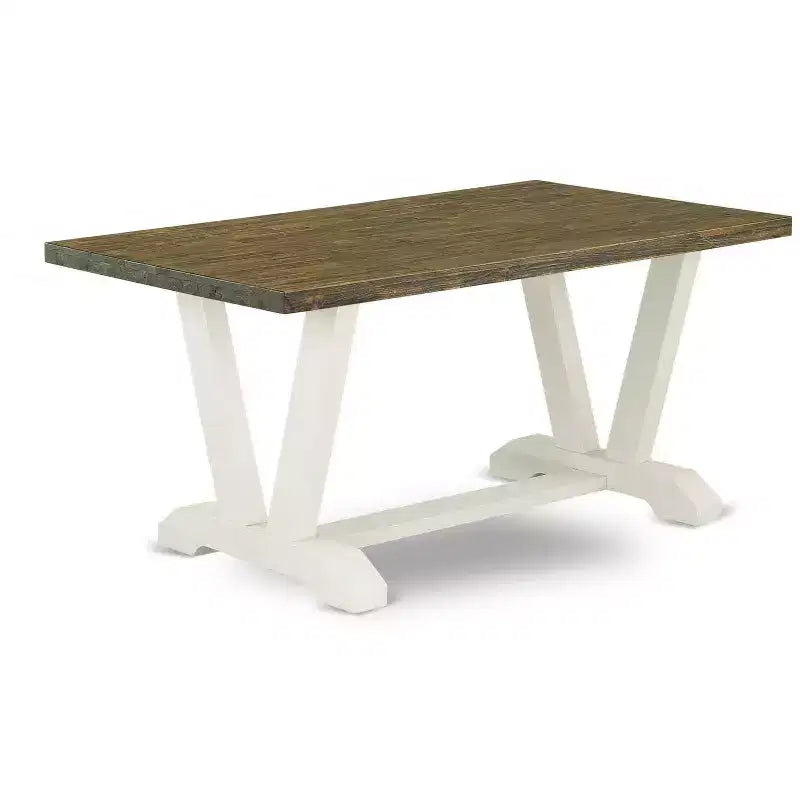 HomeStock Table de salle à manger rectangulaire 6 pièces en bois massif finition jacobéen vieilli avec 1 banc et 4 chaises