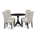 HomeStock 5-Piece Wire Brushed Black Finish Solid Wood Top Dining table with 4 Chairs with Drop Leaf Lattice Back