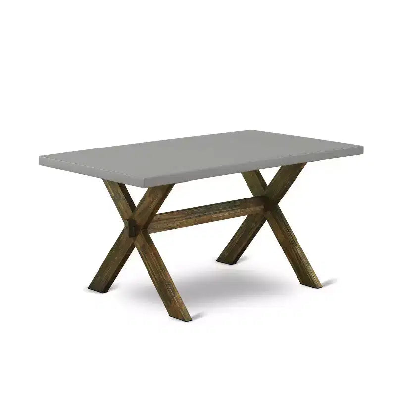 HomeStock Ensemble de salle à manger 5 pièces en bois massif finition jacobine vieillie avec table rectangulaire et 4 chaises rembourrées