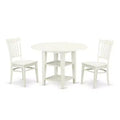 HomeStock 3-Piece Linen White Finish Solid Wood Top Dining Table Set