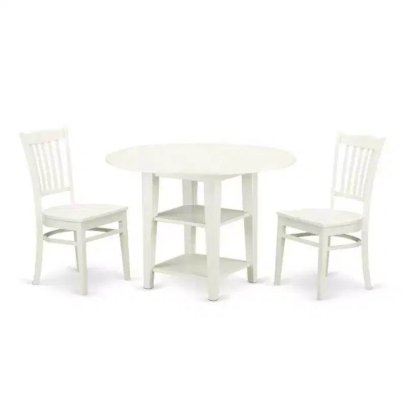 HomeStock 3-Piece Linen White Finish Solid Wood Top Dining Table Set