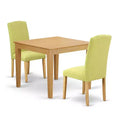 Rustic Dining Set 3Pc Square Table & 2 Parson Chairs - Oak Legs, Linen Fabric - HomeStock