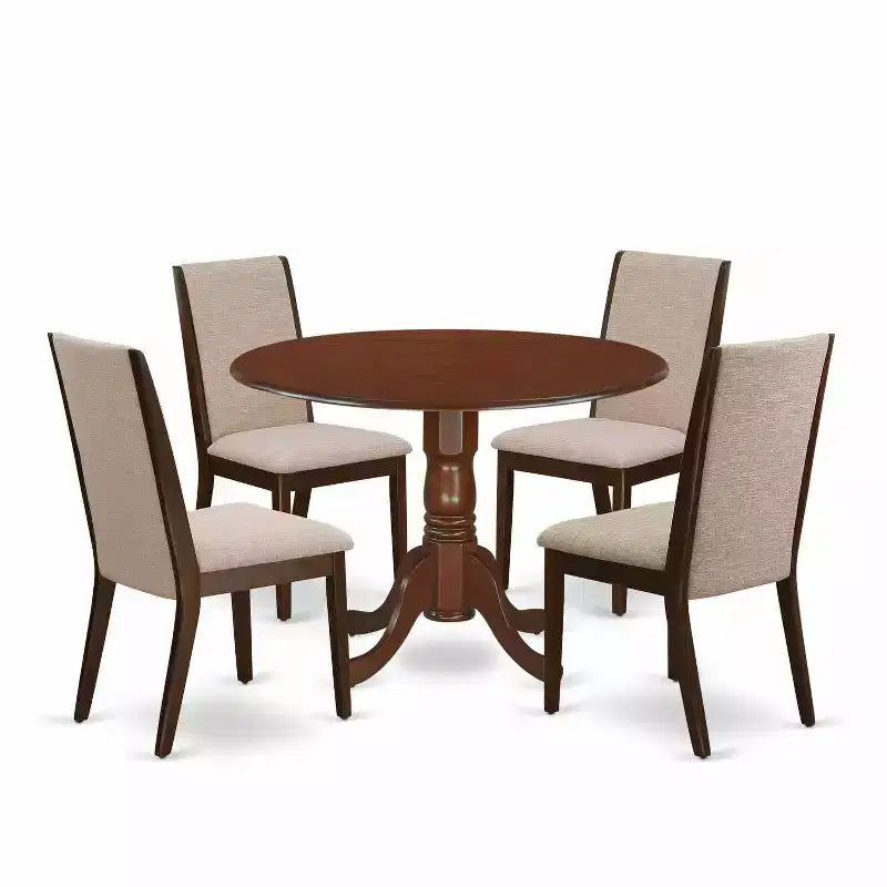 HomeStock 5-Piece Round Mahogany Finish Solid Wood Top Dining table with 4 Chairs