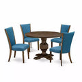 HomeStock 5-Piece Round Distressed Jacobean Finish Solid Wood Top Dining Table with 4 Parson Chair