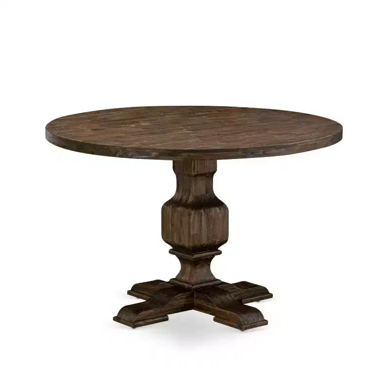 HomeStock Table de salle à manger ronde 5 pièces avec plateau en bois massif finition jacobéenne vieillie et 4 chaises Parson