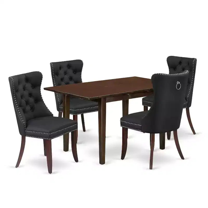 5-Piece Mahogany Finish Solid Wood Top - Rectangular Upholstered Dining Room Set - Seats 4