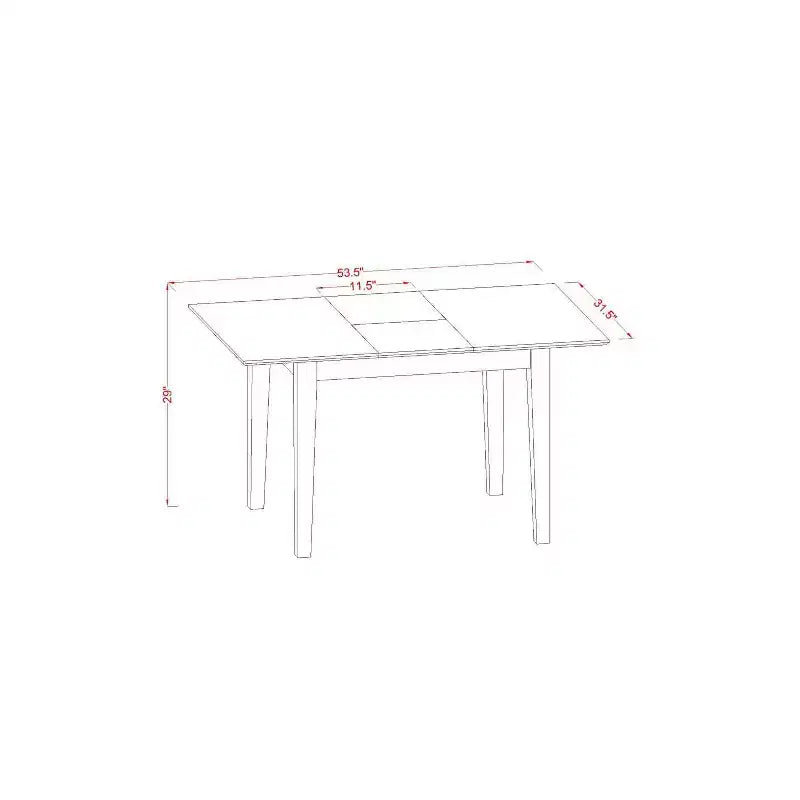 Ensemble de salle à manger rectangulaire 5 pièces en bois massif finition acajou, avec dessus de table et chaises rembourrées – 4 places