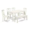 Country Cottage Dining Set 6pc - 60 Inch Table, 4 Chairs, Bench - Farmhouse Style