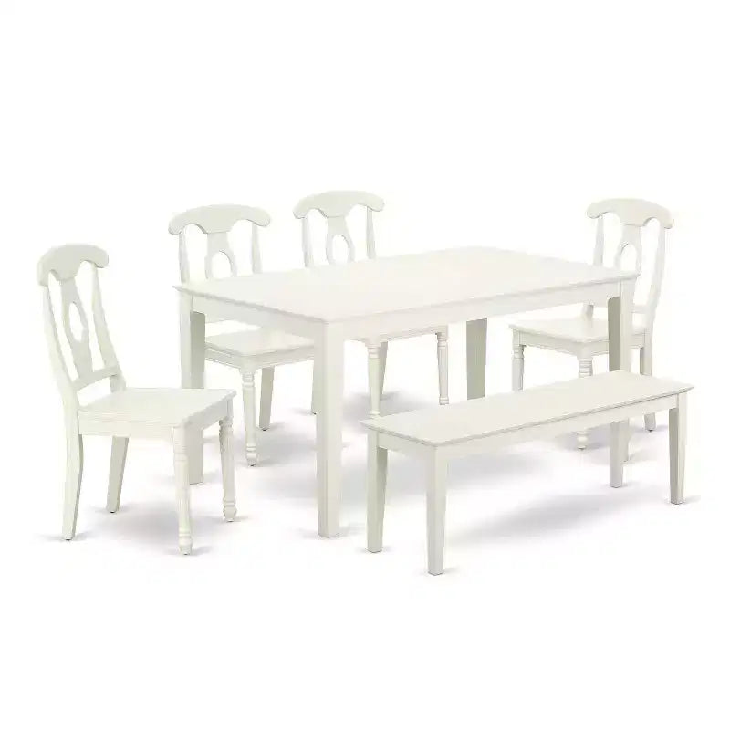 Country Cottage Dining Set 6pc - 60 Inch Table, 4 Chairs, Bench - Farmhouse Style