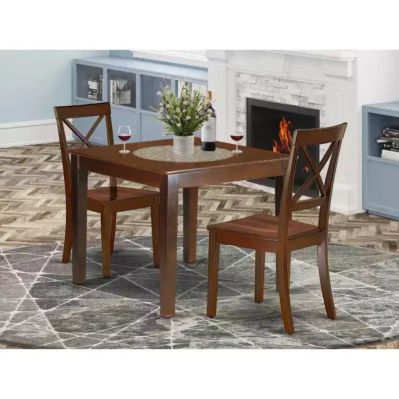 Ensemble de salle à manger médiéval 3 pièces Table carrée et chaises - Ensemble de table en bois de 91 cm pour décoration intérieure classique