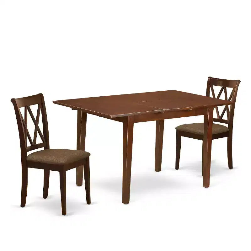 HomeStock 3-Piece Mahogany Finish Rectangular Solid Wood Top With Butterfly Leaf Dining Table Set