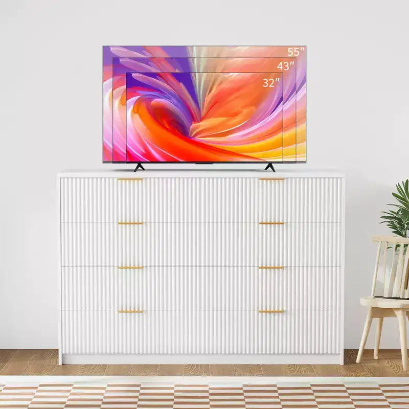 Commode cannelée à 9 tiroirs pour chambre à coucher, commode moderne de 160 cm de large avec poignées métalliques, meuble TV en bois cannelé, grande commode moderne pour dressing