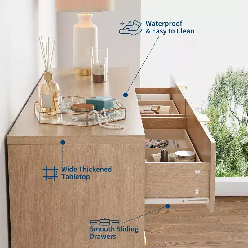 Commode cannelée à 9 tiroirs pour chambre à coucher, commode moderne de 160 cm de large avec poignées métalliques, meuble TV en bois cannelé, grande commode moderne pour dressing