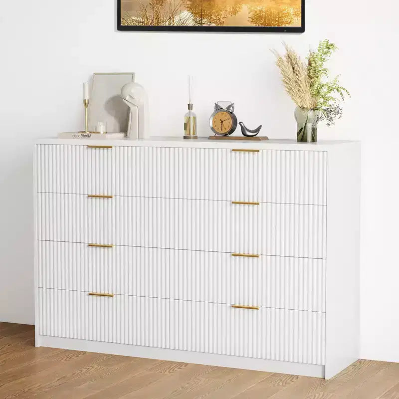 9 Drawer Fluted Dresser for Bedroom, 63 Wide Modern Chest of Drawers with Metal Handle, Fluted Wood TV Stand, Modern Large Dresser for Closet