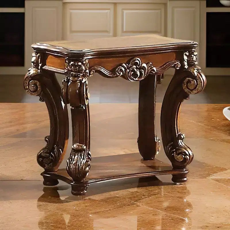 Royal Hampton Designed Wooden Side Table with Intricately Carved Body, Brown