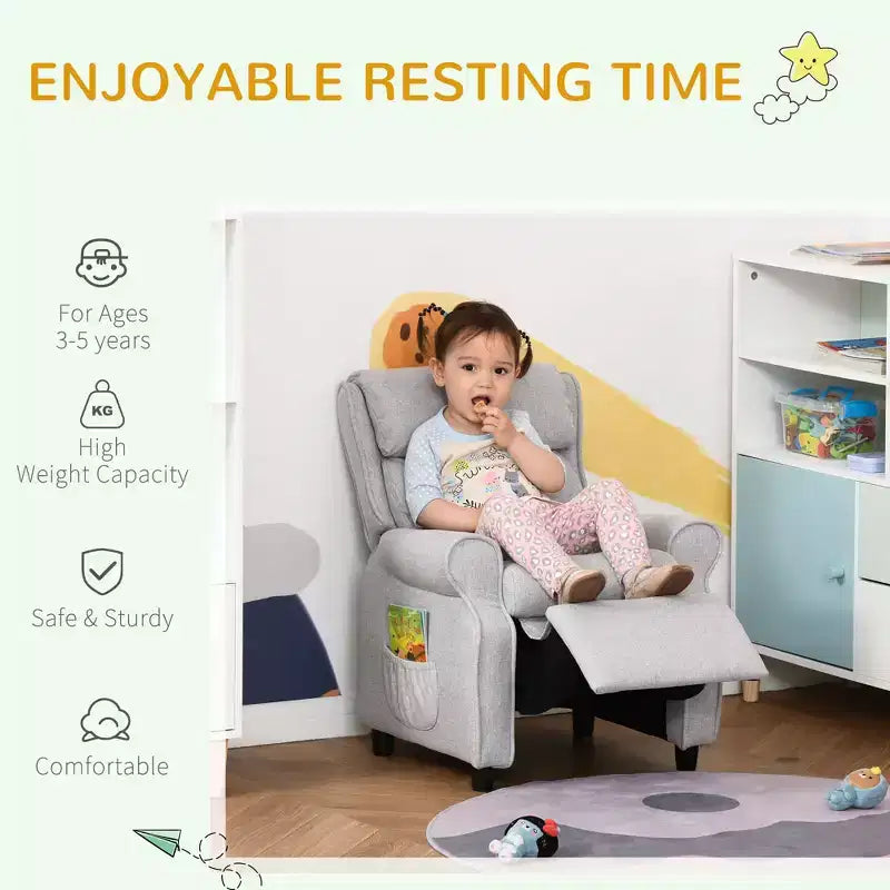 Fauteuil inclinable pour enfants Canapé pour enfants avec angle réglable Fauteuil inclinable simple Fauteuil de jeu avec repose-pieds 2 poches latérales pour 3-5 ans