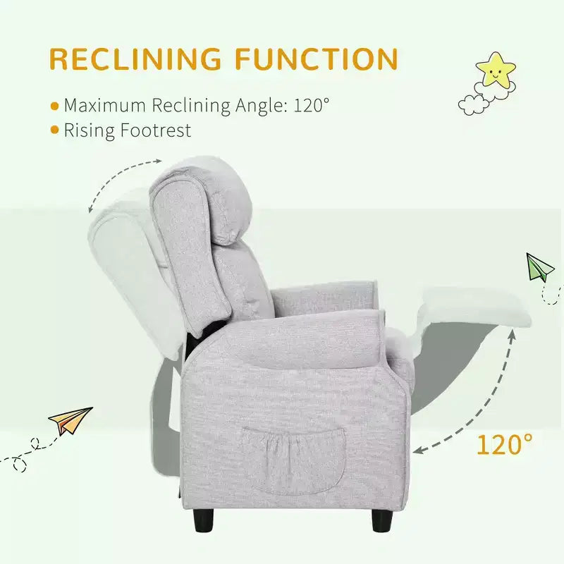 Fauteuil inclinable pour enfants Canapé pour enfants avec angle réglable Fauteuil inclinable simple Fauteuil de jeu avec repose-pieds 2 poches latérales pour 3-5 ans