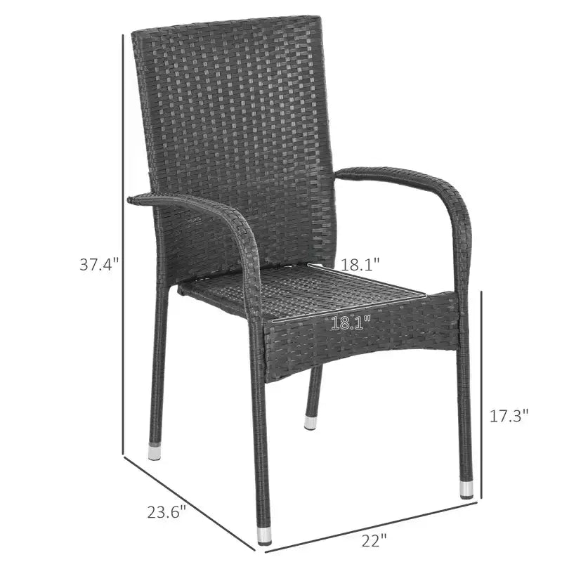 Chaises de salle à manger d'extérieur empilables en rotin PE 4 pièces avec coussins, chaises de salle à manger en osier de patio avec accoudoirs et dossier