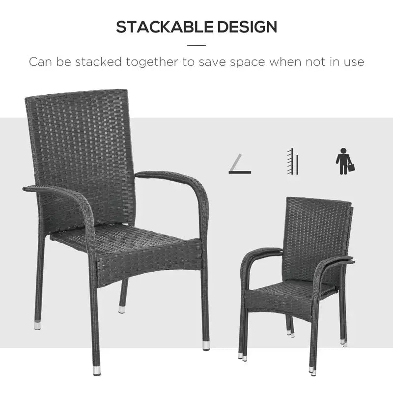 Chaises de salle à manger d'extérieur empilables en rotin PE 4 pièces avec coussins, chaises de salle à manger en osier de patio avec accoudoirs et dossier