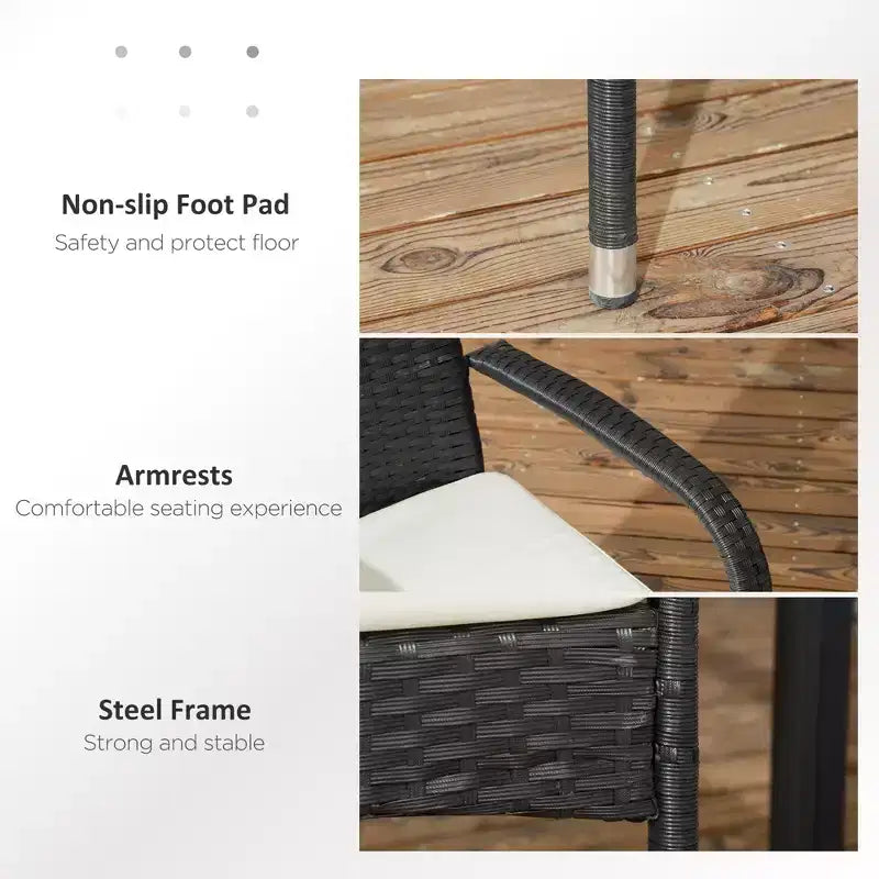 Chaises de salle à manger d'extérieur empilables en rotin PE 4 pièces avec coussins, chaises de salle à manger en osier de patio avec accoudoirs et dossier