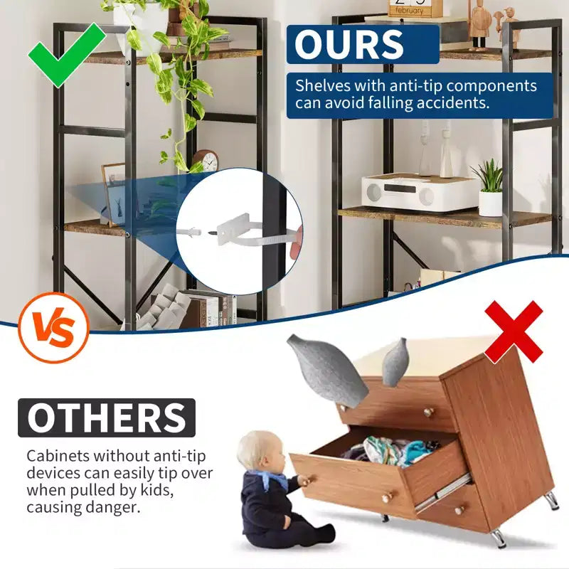 Étagère, triple étagère à 5 niveaux, large bibliothèque, étagère rustique en bois, pour votre chambre, salon, maison et bureau