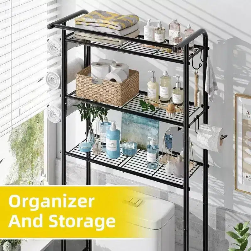 Étagère de salle de bain 3 niveaux au-dessus des toilettes, Organisateur de salle de bain peu encombrant, Noir