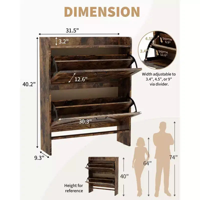 COZONY Meuble à Chaussures Étroit pour Entrée avec 2 Tiroirs Rabattables, Étagère à Chaussures Autoportante Mince, Armoire à Chaussures Cachée