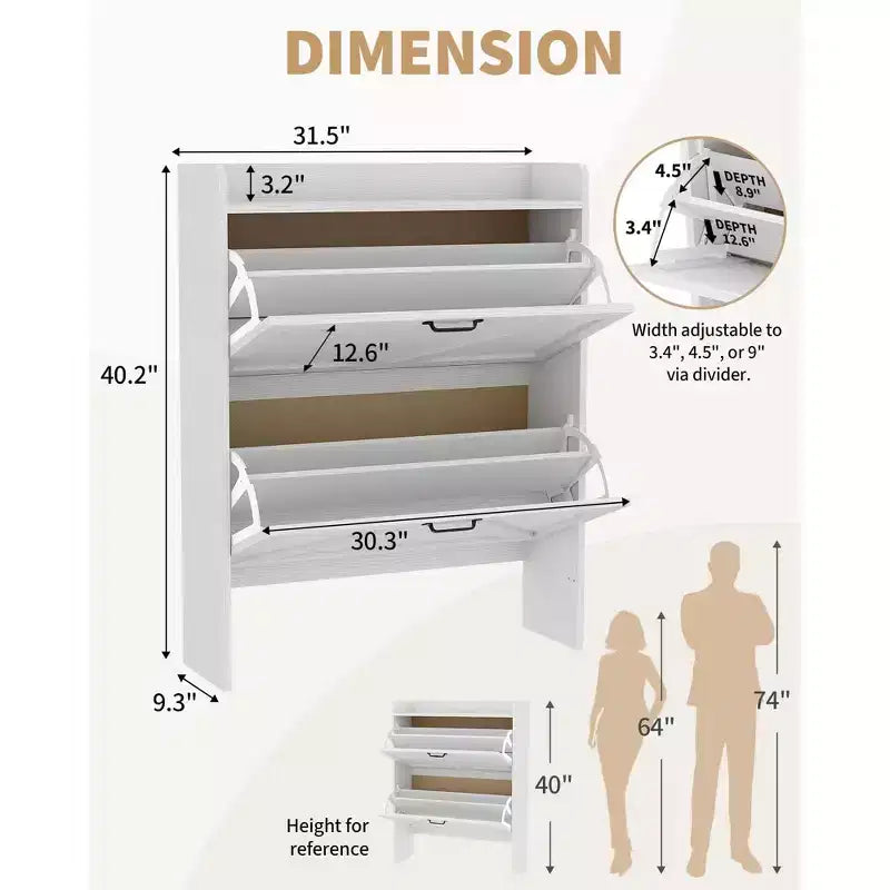 COZONY Meuble à Chaussures Étroit pour Entrée avec 2 Tiroirs Rabattables, Étagère à Chaussures Autoportante Mince, Armoire à Chaussures Cachée
