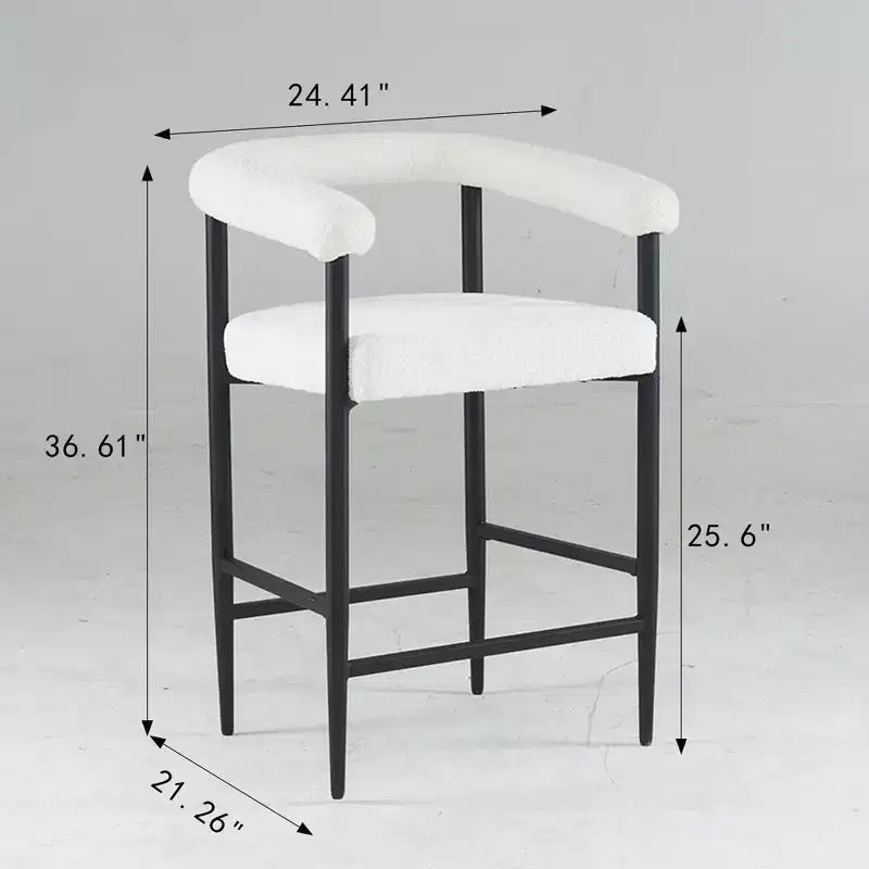 Okak – Tabourets de bar modernes (lot de 2), chaises de hauteur comptoir rembourrées en tissu bouclé avec cadre en métal, chaises de bar pour îlot de cuisine ou salle à manger