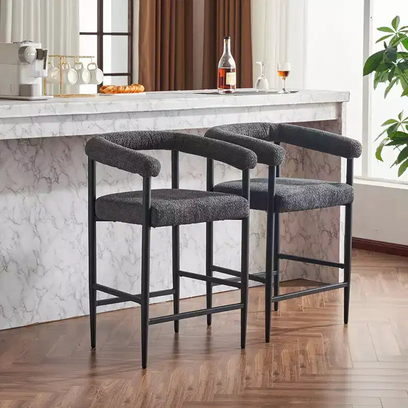 Okak – Tabourets de bar modernes (lot de 2), chaises de hauteur comptoir rembourrées en tissu bouclé avec cadre en métal, chaises de bar pour îlot de cuisine ou salle à manger