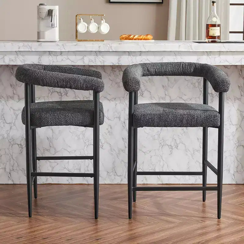 Okak – Tabourets de bar modernes (lot de 2), chaises de hauteur comptoir rembourrées en tissu bouclé avec cadre en métal, chaises de bar pour îlot de cuisine ou salle à manger