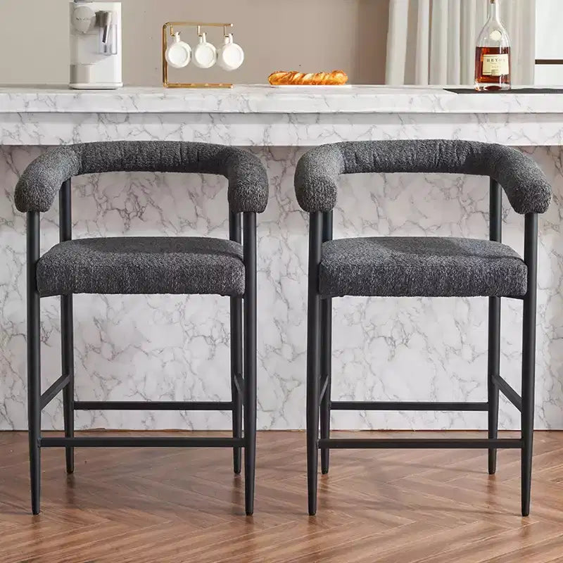 Okak Modern Bar Stools Set of 2, Upholstered Counter Height Chairs with Boucle Fabric and Metal Frame, Kitchen Island Bar Chairs for Dining Room