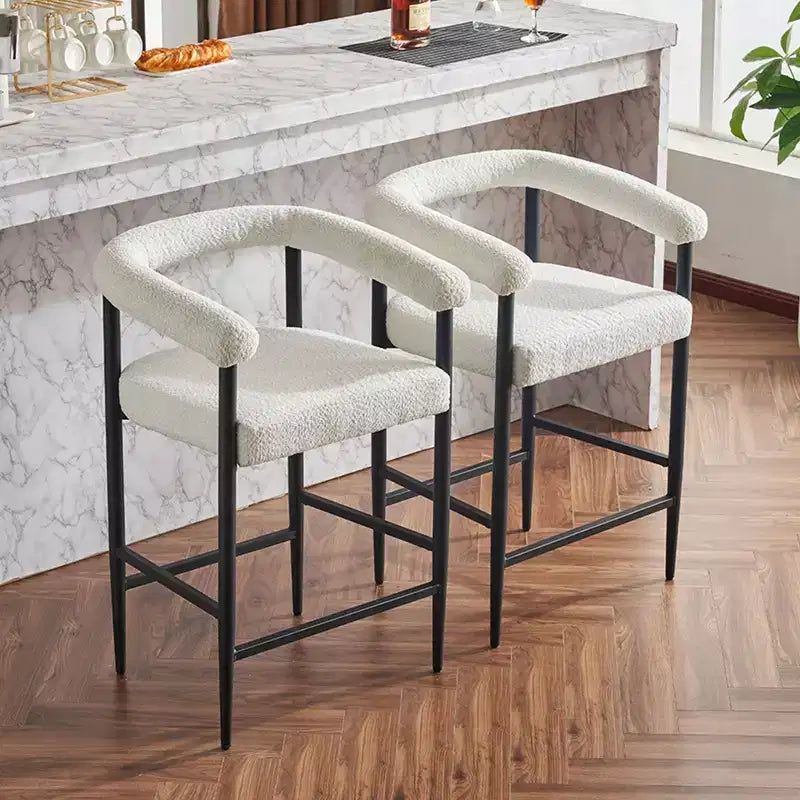 Okak – Tabourets de bar modernes (lot de 2), chaises de hauteur comptoir rembourrées en tissu bouclé avec cadre en métal, chaises de bar pour îlot de cuisine ou salle à manger
