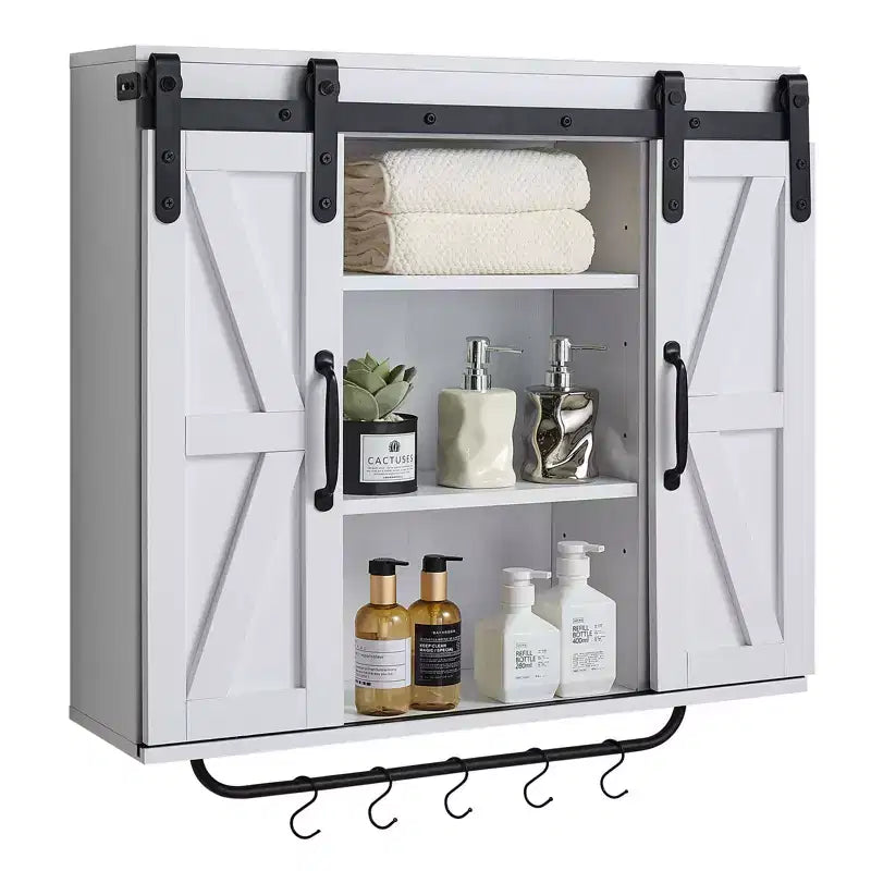 VEVOR Bathroom Wall Cabinet, 2 Doors and Adjustable Shelf, Over the Toilet Storage Medicine Cabinet Wall Mounted, with Open Partition/Towel Bar,White