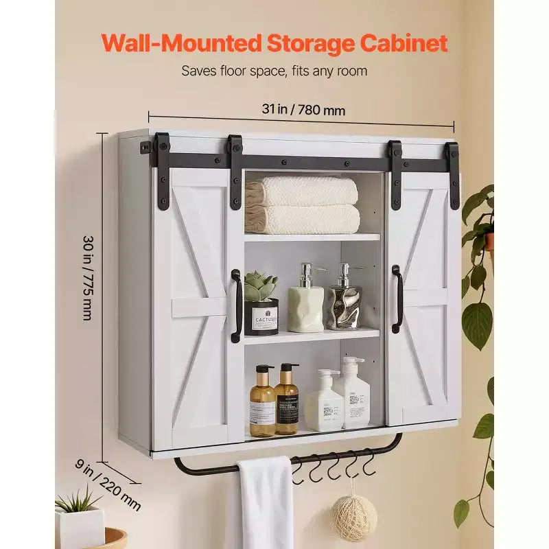 Meuble haut de salle de bain VEVOR, 2 portes et étagère réglable, meuble de rangement mural au-dessus des toilettes/armoire à pharmacie, avec séparation ouverte/porte-serviettes, blanc