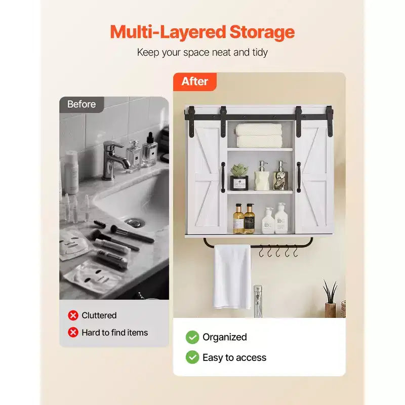 Meuble haut de salle de bain VEVOR, 2 portes et étagère réglable, meuble de rangement mural au-dessus des toilettes/armoire à pharmacie, avec séparation ouverte/porte-serviettes, blanc