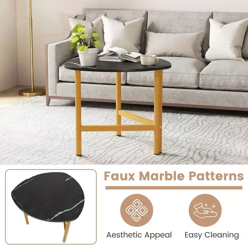 Lot de 2 tables basses triangulaires Costway avec pieds en métal - Tables basses industrielles pour salon
