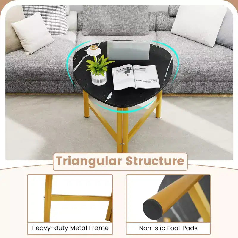 Lot de 2 tables basses triangulaires Costway avec pieds en métal - Tables basses industrielles pour salon