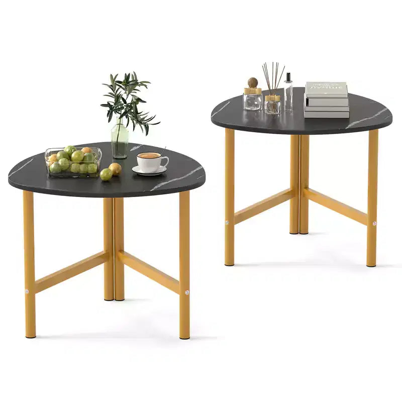Costway 2PCS Triangle Coffee Table w/Metal Legs Industrial Center Table for Living Room
