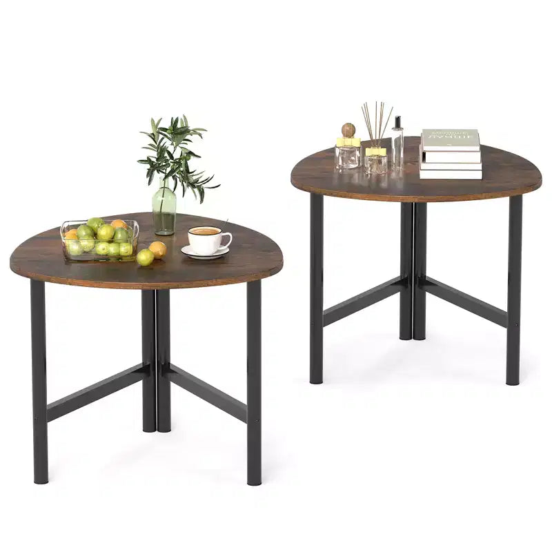 Lot de 2 tables basses triangulaires Costway avec pieds en métal - Tables basses industrielles pour salon