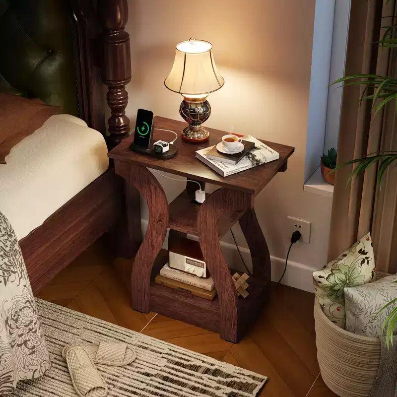 Tables d'appoint Costway avec station de charge, ensemble de 2 tables d'appoint à 3 niveaux avec ports USB et prises