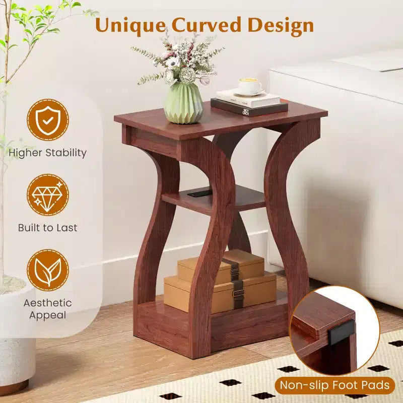 Tables d'appoint Costway avec station de charge, ensemble de 2 tables d'appoint à 3 niveaux avec ports USB et prises