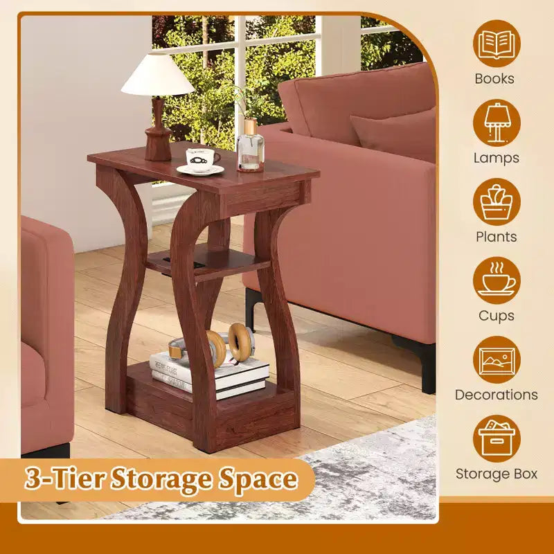 Tables d'appoint Costway avec station de charge, ensemble de 2 tables d'appoint à 3 niveaux avec ports USB et prises
