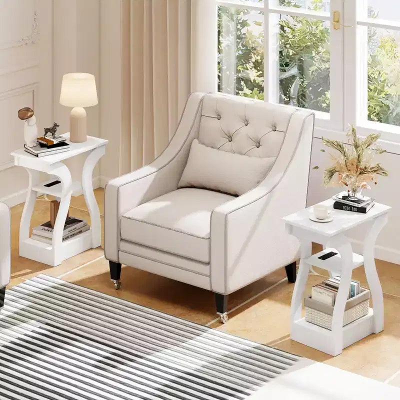 Tables d'appoint Costway avec station de charge, ensemble de 2 tables d'appoint à 3 niveaux avec ports USB et prises
