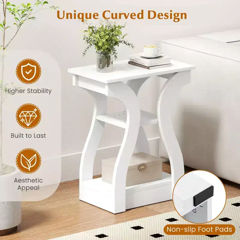 Tables d'appoint Costway avec station de charge, ensemble de 2 tables d'appoint à 3 niveaux avec ports USB et prises