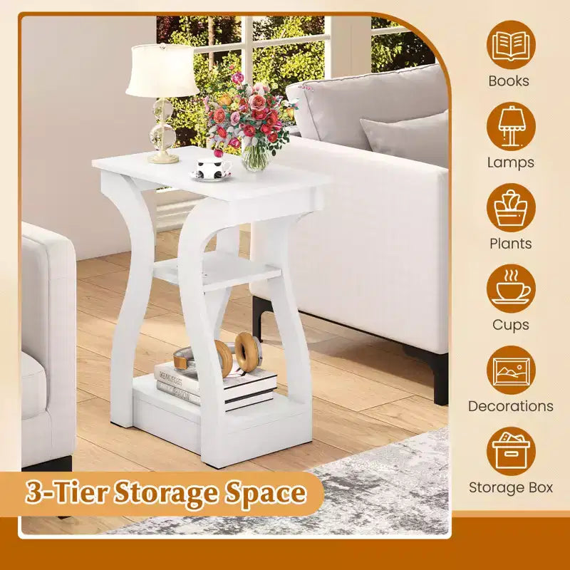Tables d'appoint Costway avec station de charge, ensemble de 2 tables d'appoint à 3 niveaux avec ports USB et prises