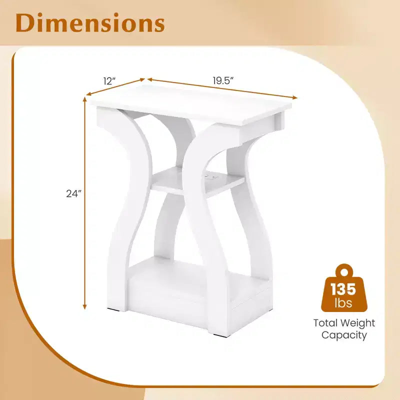 Tables d'appoint Costway avec station de charge, ensemble de 2 tables d'appoint à 3 niveaux avec ports USB et prises
