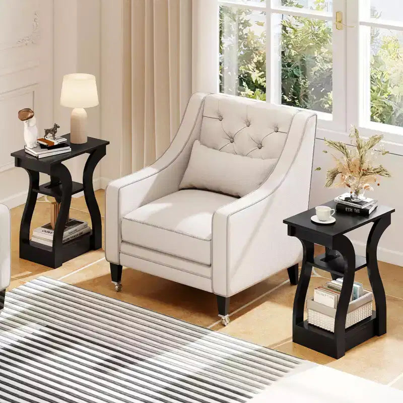Tables d'appoint Costway avec station de charge, ensemble de 2 tables d'appoint à 3 niveaux avec ports USB et prises