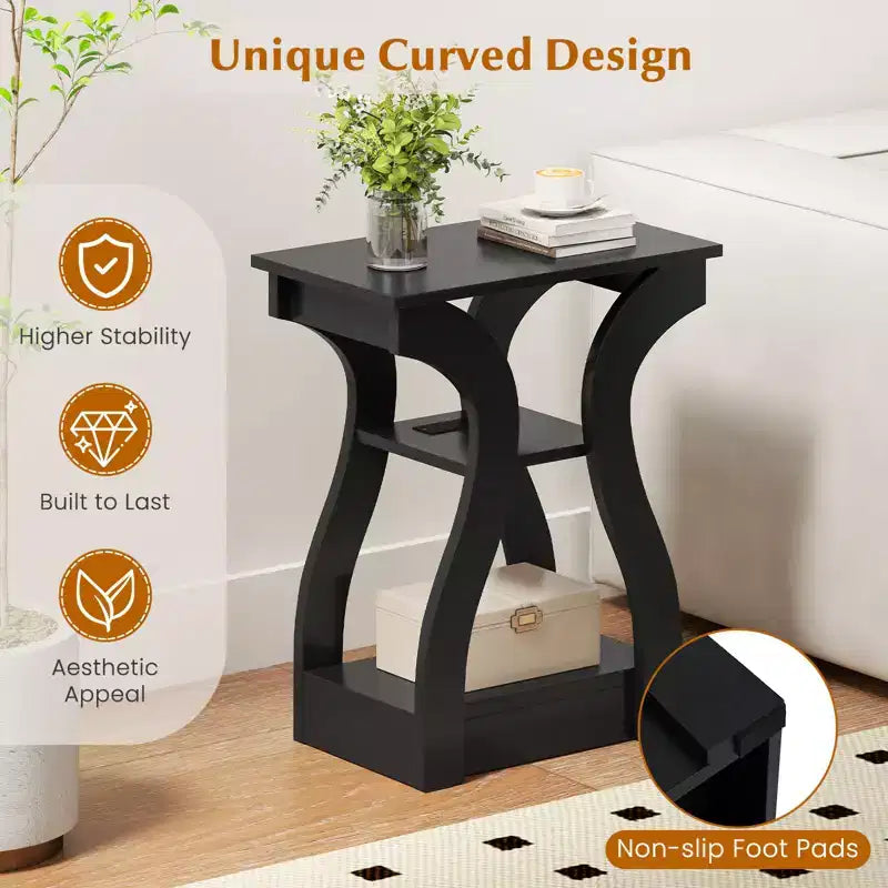 Tables d'appoint Costway avec station de charge, ensemble de 2 tables d'appoint à 3 niveaux avec ports USB et prises